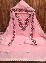 Chanderi Pink Casual Wear Thread Work Dress Material